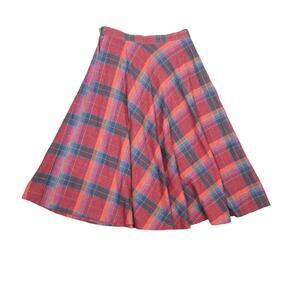 Vintage 70s red and blue plaid a-line midi skirt S